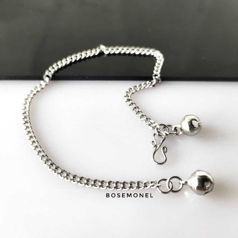 Gelang Tangan, Gelang Kaki Monel Model Keroncong/Kerincing Rantai Halus 2 Bel