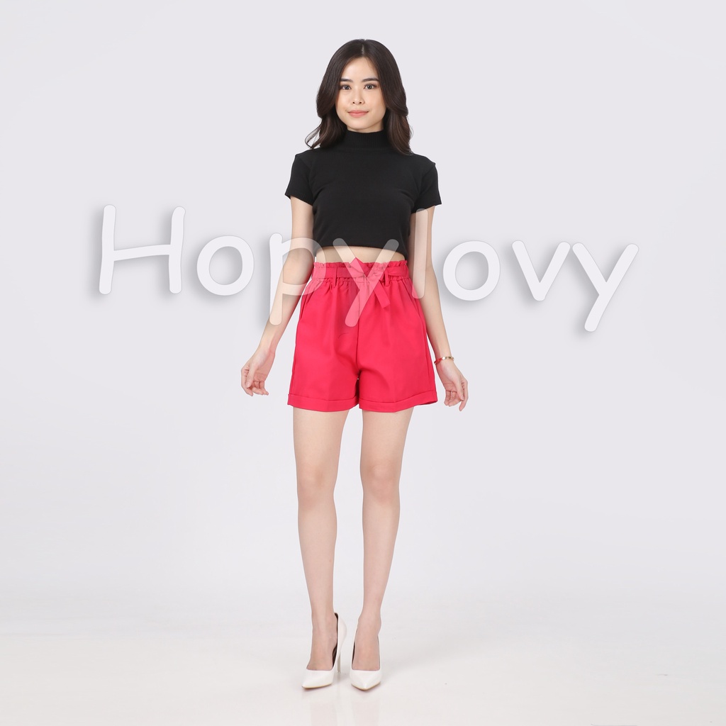 HOPYLOVY Celana Pendek Wanita Hot Pants HW Katun Move It Highwaist Pinggang Karet Fania Tali