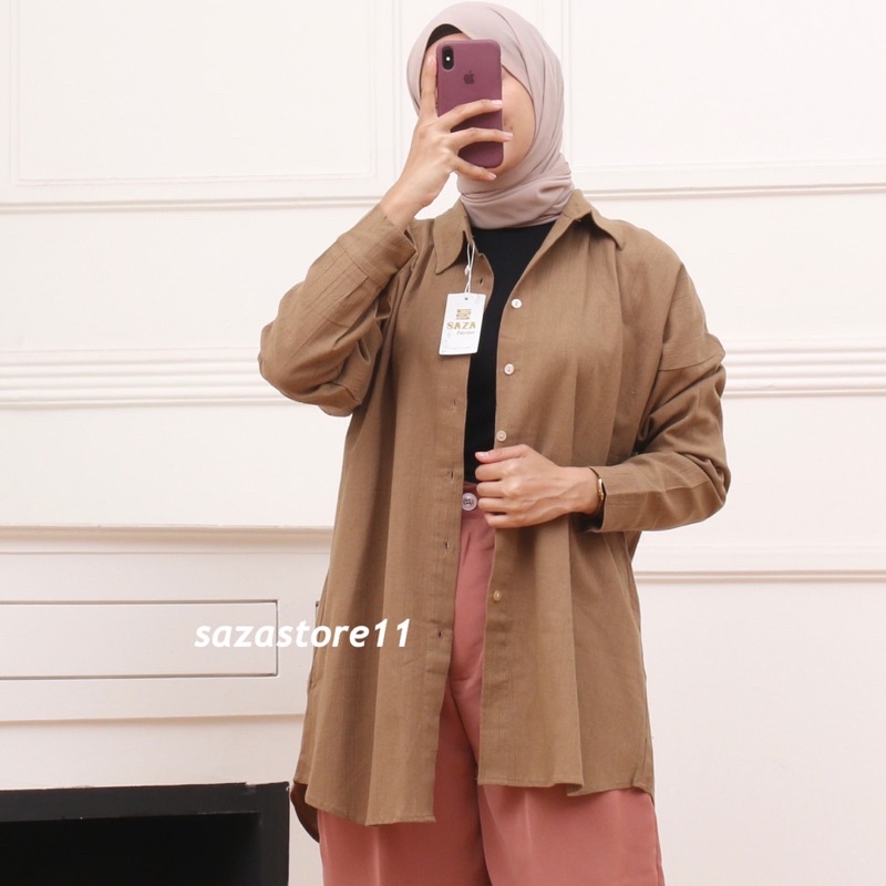 Anna Shirt - Kemeja Oversize Linen Wanita 999 - Linen Shirt - Atasan Wanita Lengan Panjang