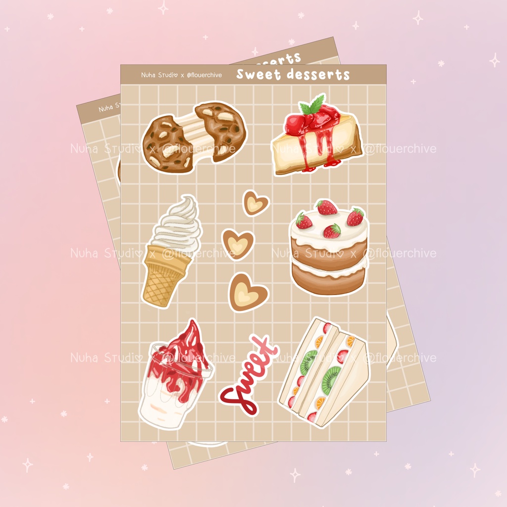 

Sticker by flouerchive | Sweet Dessert Cookies Cheese Cake Ice Cream Strawberry Sundae Fruit Sandwich | Aesthetic Sticker Estetik Stiker HP Laptop Botol Cute Waterproof Scrapbook Diary Journal Bujo Anti Air