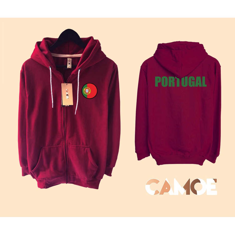 Jaket Hoodie Zipper CAMOE Portugal Flag Bendera Portugal