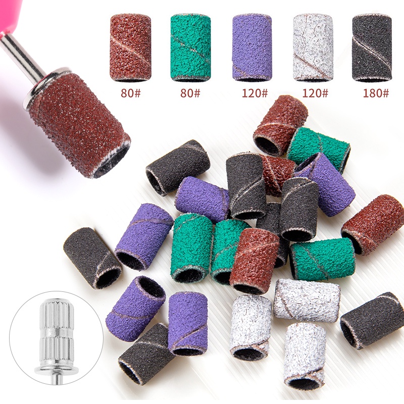 80 /120Ikatan Topi Amplas Kuku Band Untuk Mesin Kuku Elektrik Nail Drill Bits UV Gel Acrylic Polish Remover Nail Tools