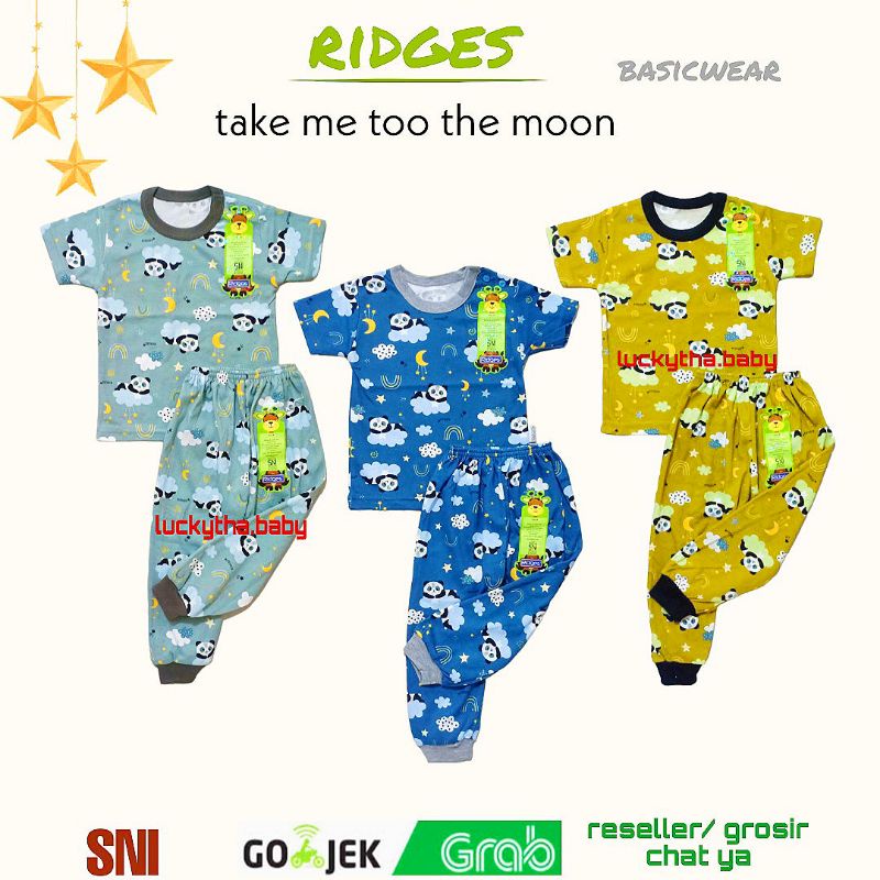 ridges cpr- setelan anak ridges cpr lengan pendek celana panjang take me too the moon series terbaru ridges motif panda/ setelan ridges take me too the moon / piyama bayi ridges cpr terbaru