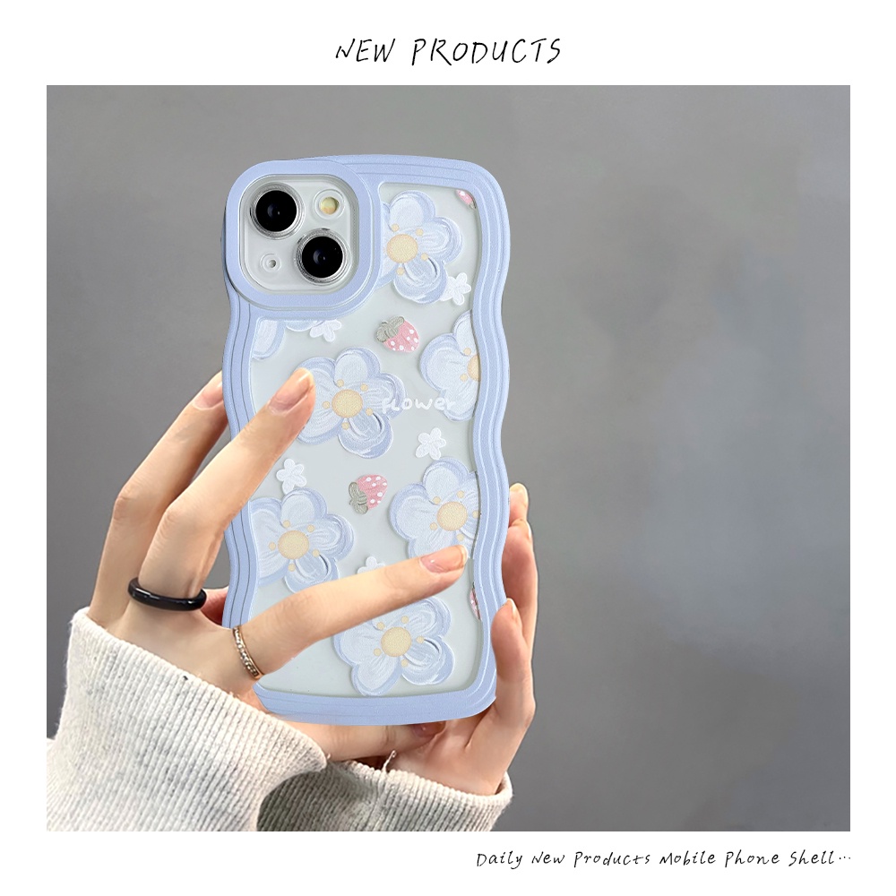 Soft Case Realme C53 C55 10 9 9I C33 C30 8I 7I 5 6i 9Pro+5s 5i 7 8 8Pro C15 C17 C21Y C25s C35 C11 C12 C25 C25Y C20 C20A Bingkai Gelombang Fresh Strawberry Flowers Shockproof Soft Cover