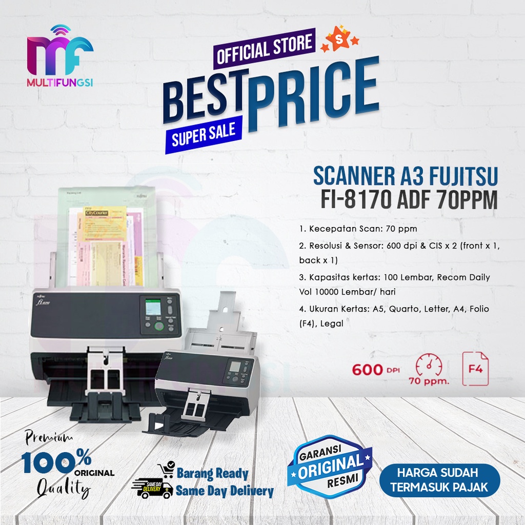 Scanner Fujitsu Fi-8170 ADF - A4 70ppm - Garansi Resmi Original