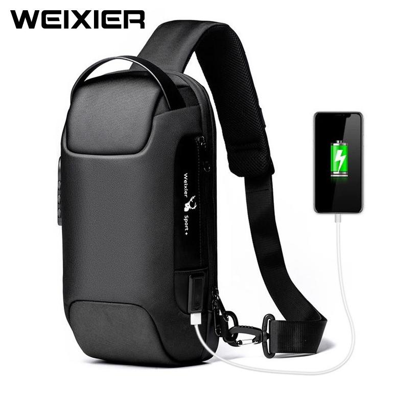 っ WEIXIER 9529 Tas Selempang Pria Shoulder Bag USB Port Anti Maling WK-SBY ★