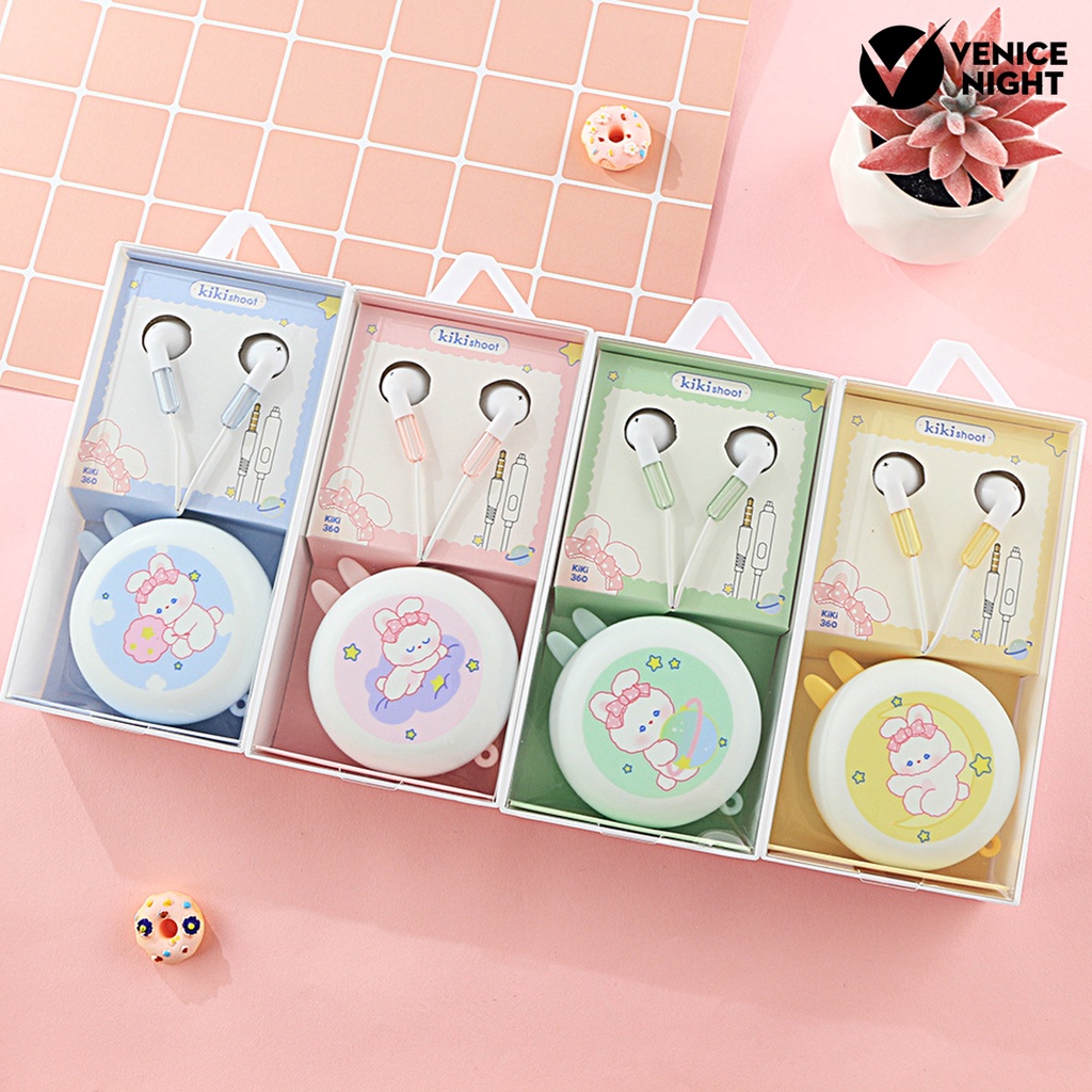 (VNEP) (Berkabel) Earbud High Fidelity Subwoofer Girls Cute 3.5mm Earphone Olahraga Musik dengan Mikrofon untuk Berlari