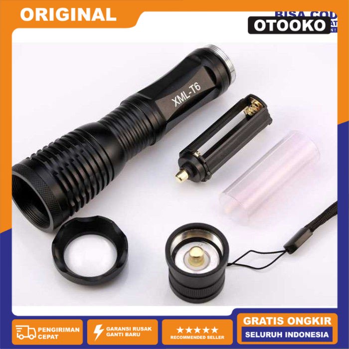 Senter Super Terang Tactical Zoom LED Cree XM-L T6 Max 8000L F18