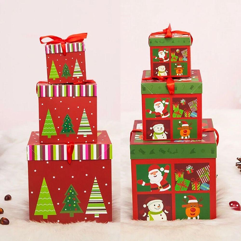 Solighter 3pcs Christmas Gift Box Dekorasi Jendela Baru Christmas Ornament Square