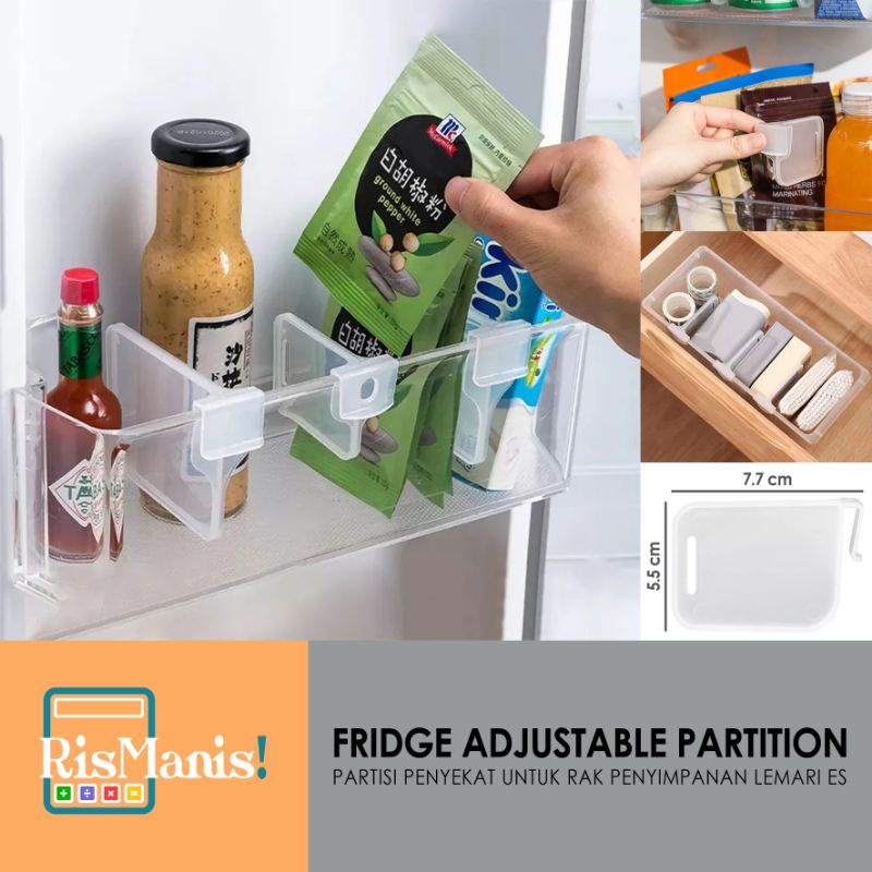 FRIDGE ADJUSTABLE PARTITION - 1 pcs Partisi Penyekat Rak Mini Penyimpanan Lemari Es Sekat Kecil Pemisah Kulkas Storage Box Kotak Obat Pembatas Laci Alat Makeup Rias Peralatan Tulis