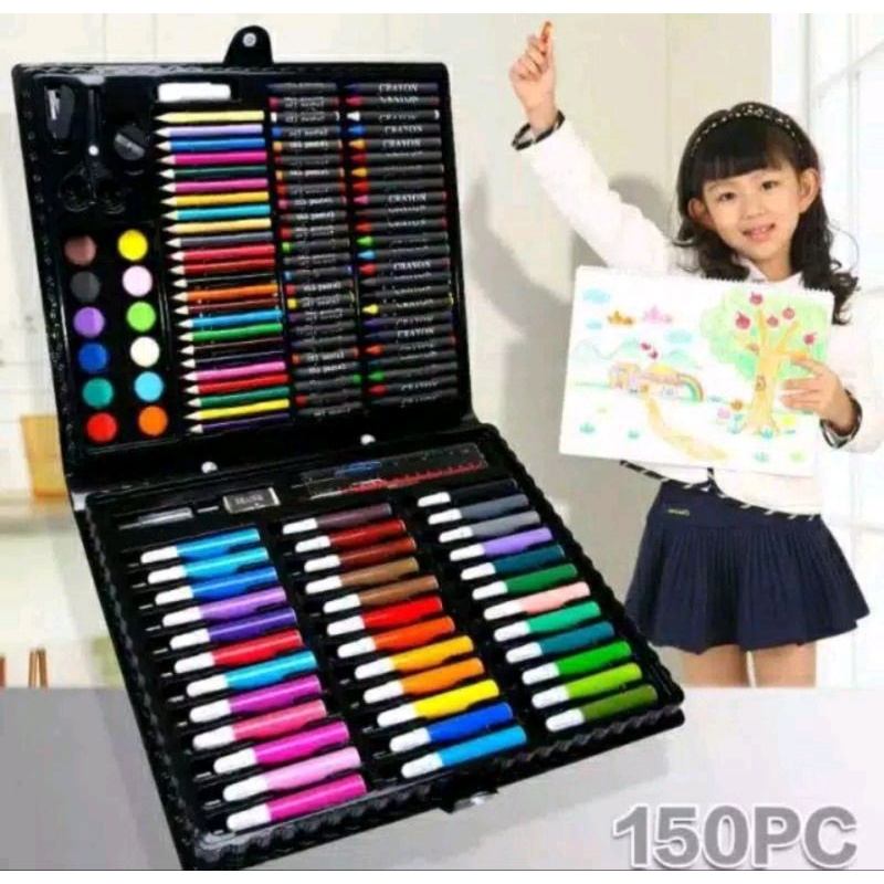 150Pcs Crayon Set Art Set Isi 150 Pcs Pensil Warna Set Anak Crayon Full Set Alat Lukis