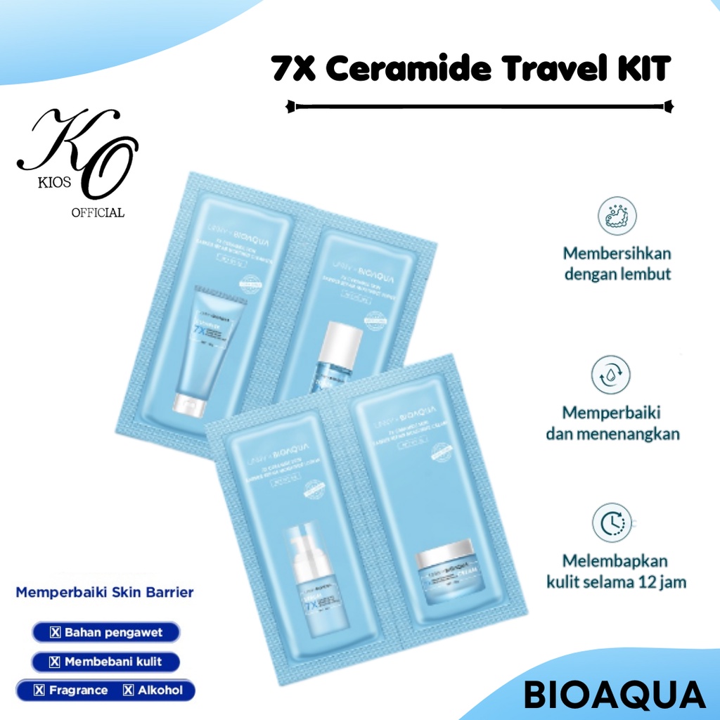 Bioaqua 7X Ceramide Skin Barrier Repair Moisturizer Travel Kit Skincare Paket With Cleanser 3g + Toner 3ml + Emulsion 3ml + Cream 3g