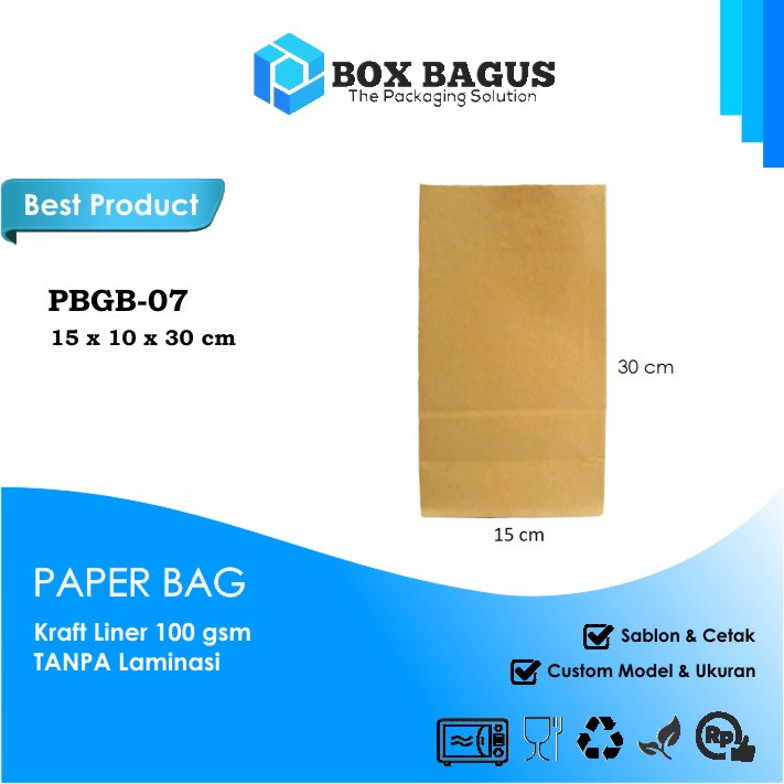 PAPER BAG GOODIE KANTONG KERTAS SOUVENIR GIFT SNACK KUE ROTI NASI BURGER 15x10x30 cm KRAFT 100 gsm