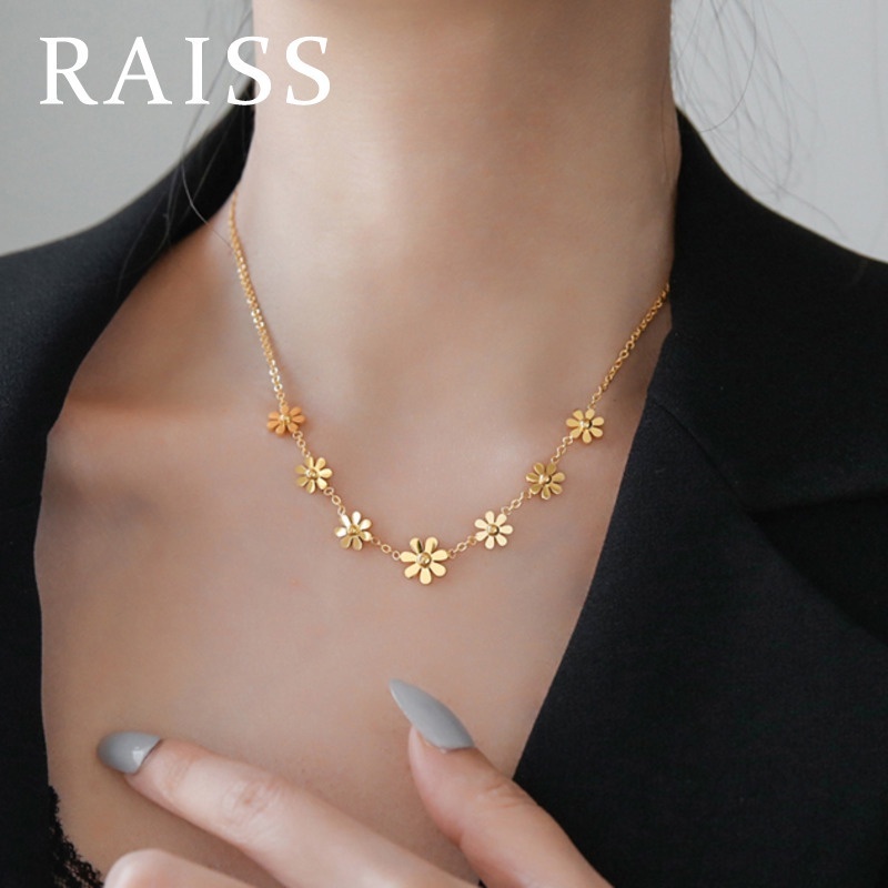 Kalung Liontin Bunga Daisy Bahan Stainless Steel Warna Emas Gaya Korea Untuk Wanita