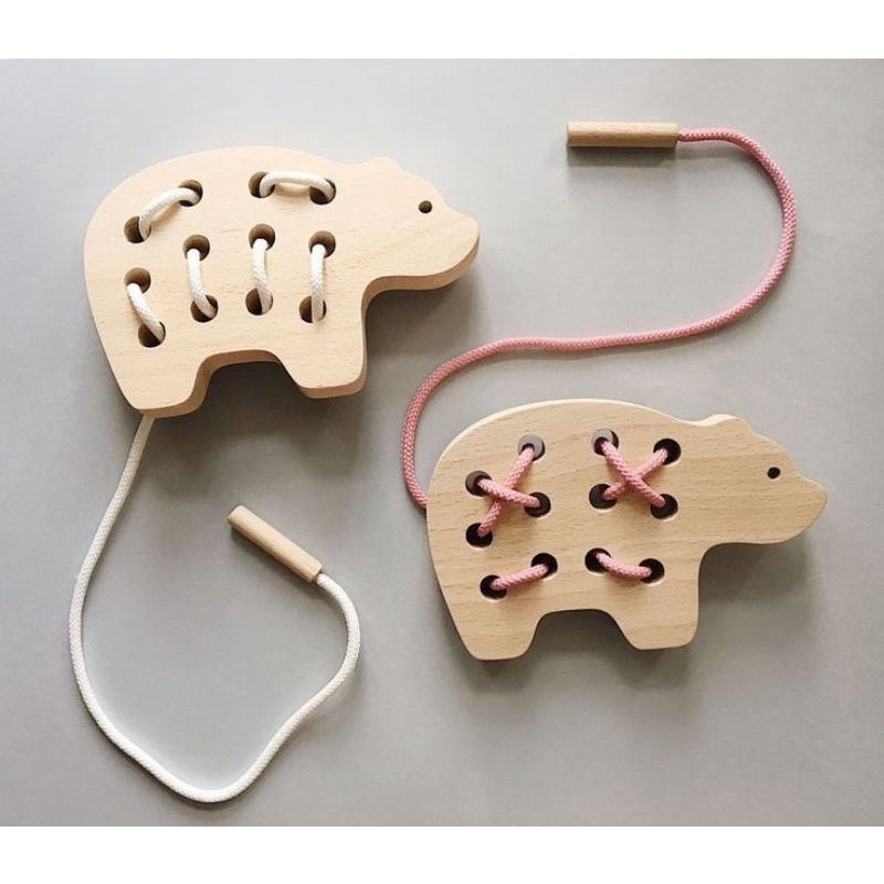 Wooden Toddler toy Button Sewing Toy Mainan Anak Rajut Tenun Menjahit Balita Asah Motorik Benang Tali