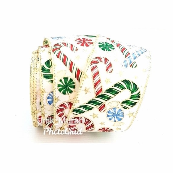 

Pita Natal Warna Cream Motif Candy Cane Biru Merah Hijau 1's