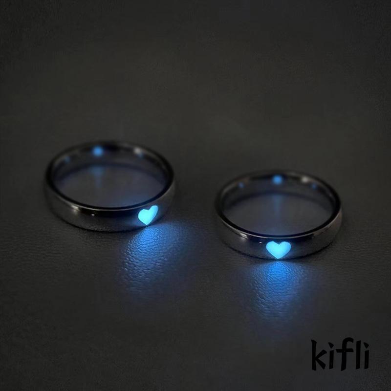 Cincin Model Terbuka Bentuk Hati Luminous Adjustable Untuk Pasangan