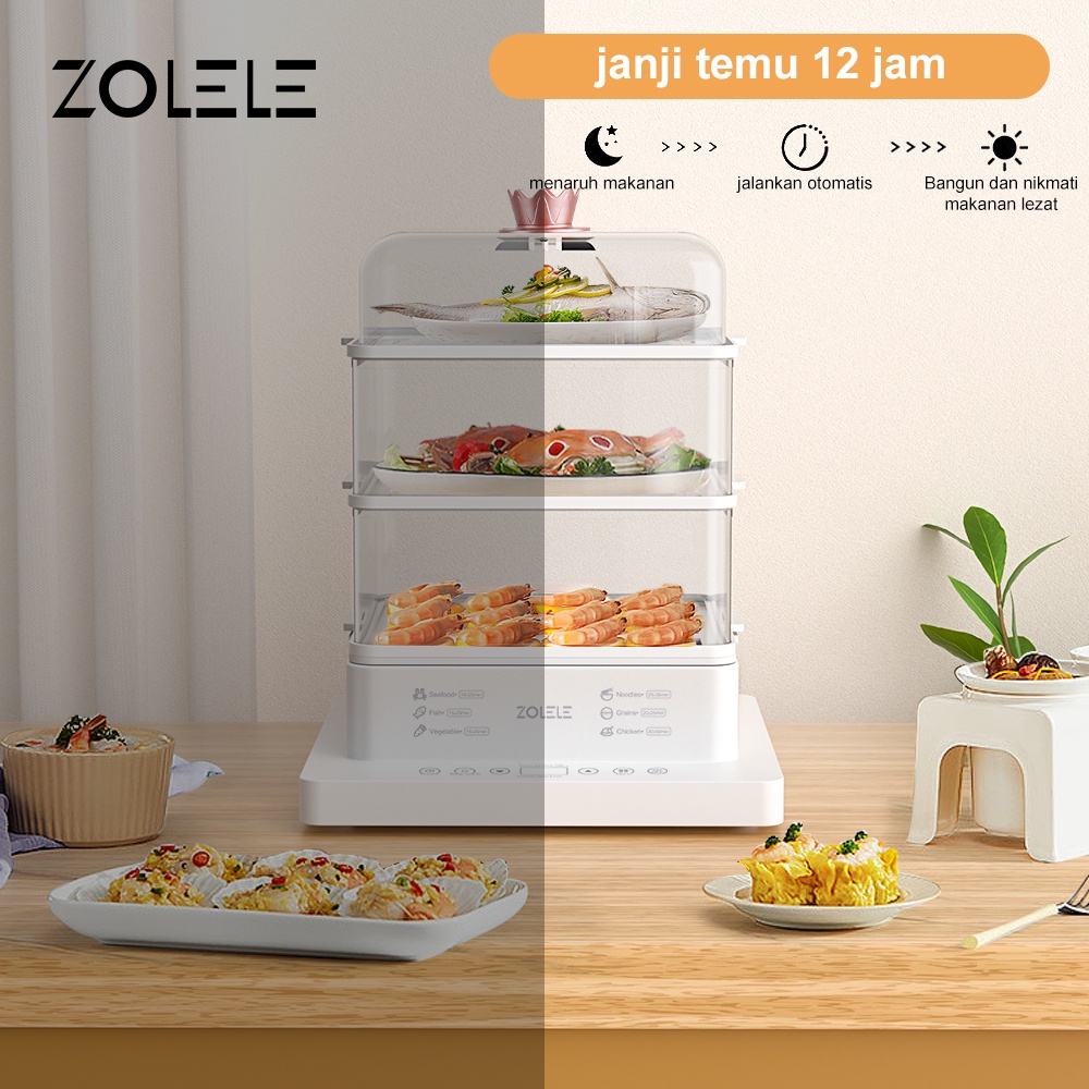 ZOLELE Electric Food Steamer Kukusan 24L 3-Layer Panci Listrik Serbaguna Besar 3 IN 1 Pengukus Masakan Cooker Pot Tempat Penghangat Anti Kotor Penyimpanan Makanan Dapur Rak Susun Portable Kitchen ZM100