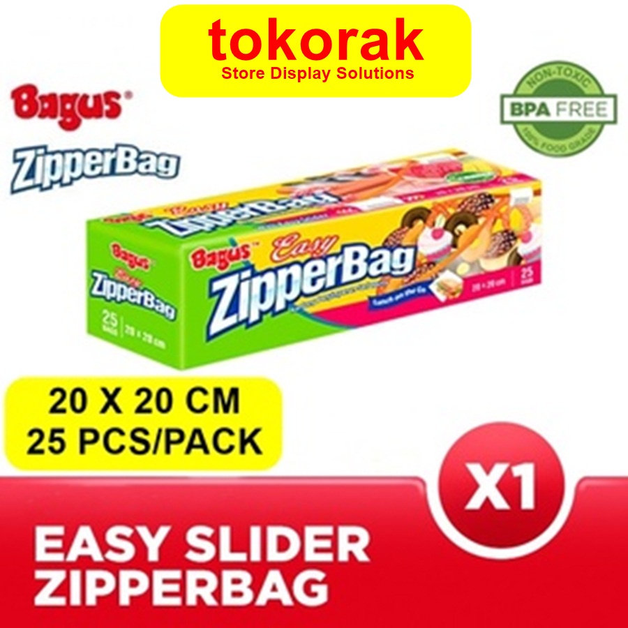 ZIPPERBAG BAGUS EASY SLIDER 25'S 20 X 20 CM ZIPLOCK ZIPPER BAG