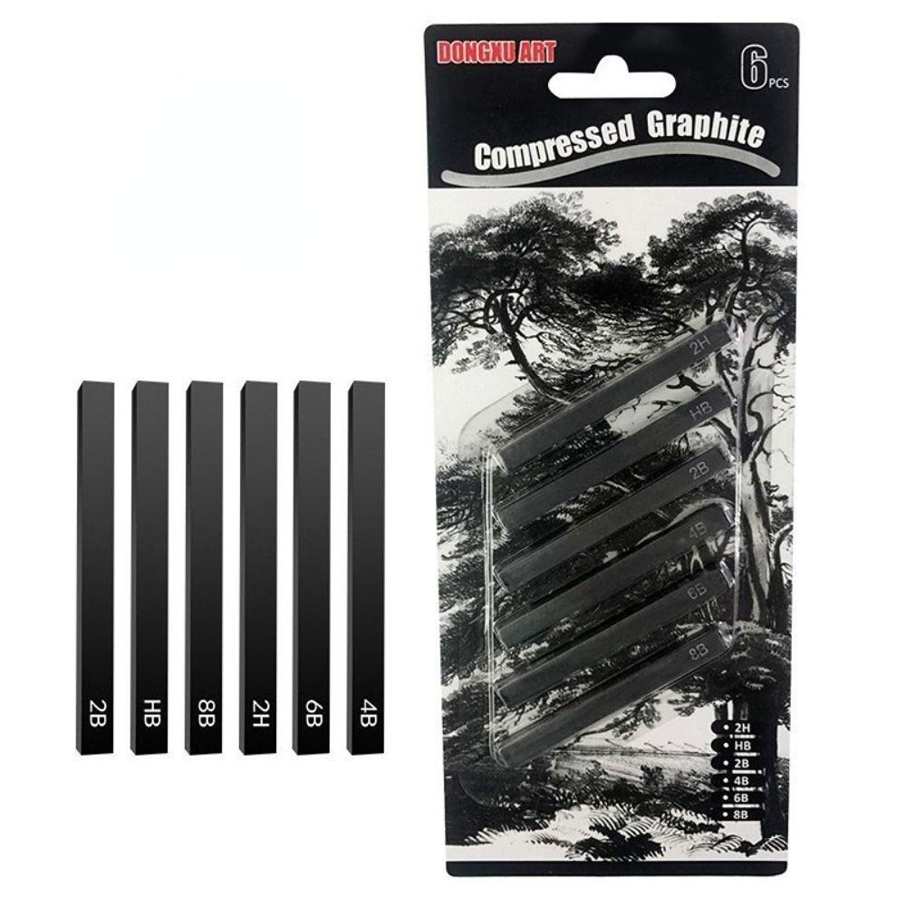 Mxbeauty Compressed Carbon Bar 2B 4B 6B 6pcs/Set Menggambar Siswa Artis Graffiti Carbon Pen