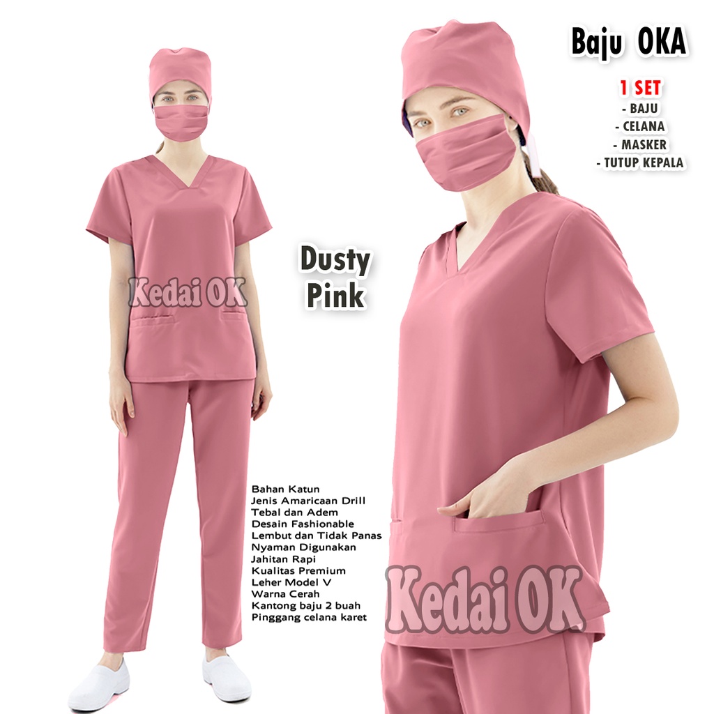 Baju Ok Medis Terbaru - Baju Jaga Dokter/Perawat - Baju OK Lengan Pendek - Bahan Amaerican Drill-Scrub Ok - Baju Perawat - Baju Jaga Oka - Seragam Medis