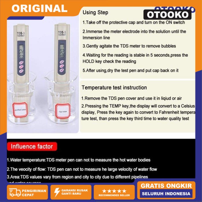 TDS Meter TDS3 Alat Ukur Ppm Kualitas Air Hidroponik aquascape