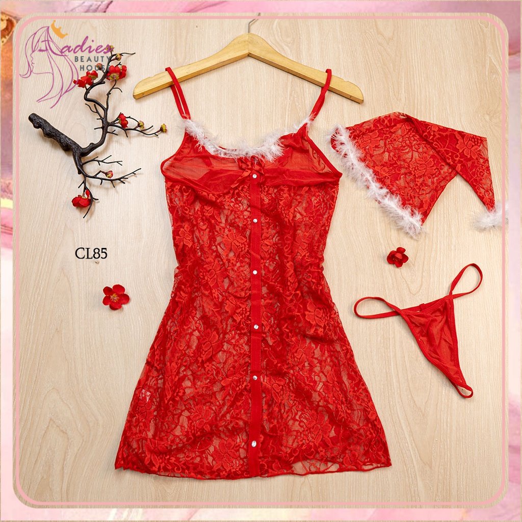 [PRODUK FAVORIT] LINGERIE MINI DRESS FOR CHRISTMAS COSTUME NATAL SEMI TRANSPARAN CL85