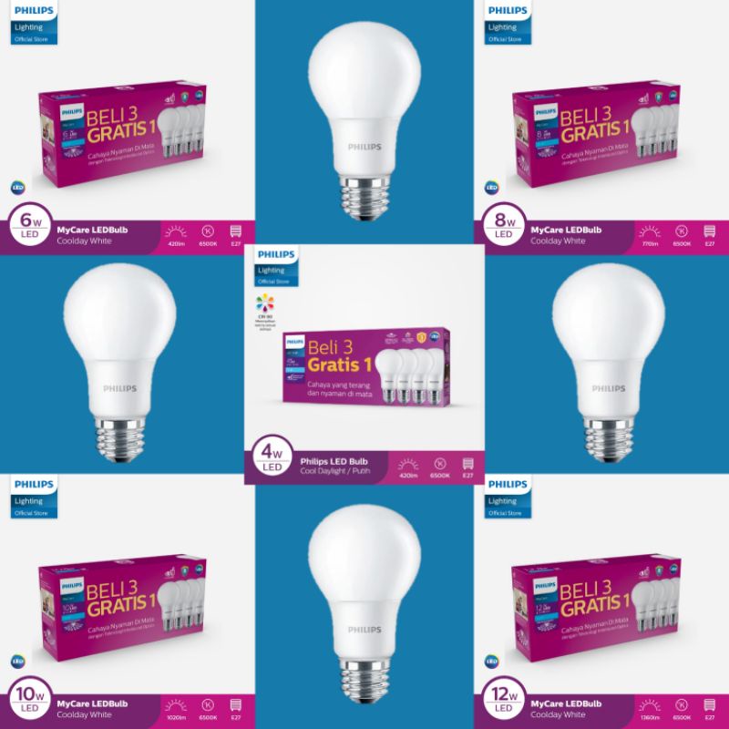 PHILIPS Lampu LED/LEDBulb Philips PAKET BELI 3 GRATIS 1