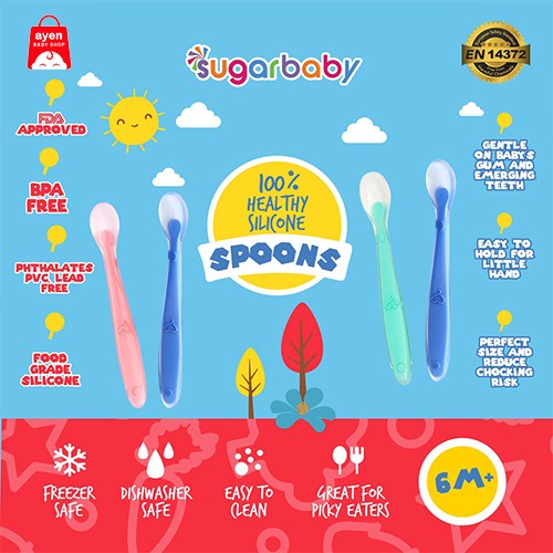 Sugar Baby Healthy Silicone Spoons | Sendok Makan Bayi Silicone