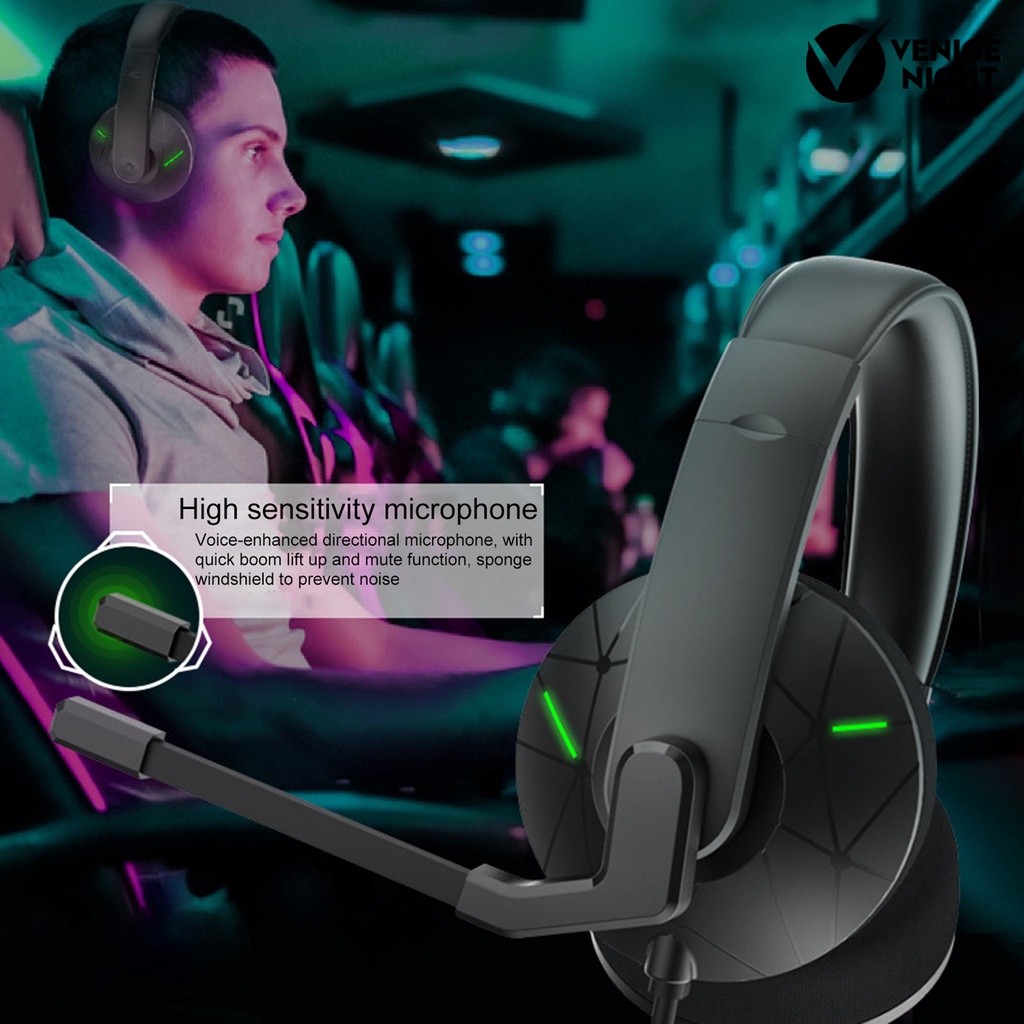 (VNEP) (Berkabel) Headphone Gaming Nyaman Dipakai 3D Surround Sound ABS Gamer Headset dengan Mikrofon untuk PS untuk XBOX