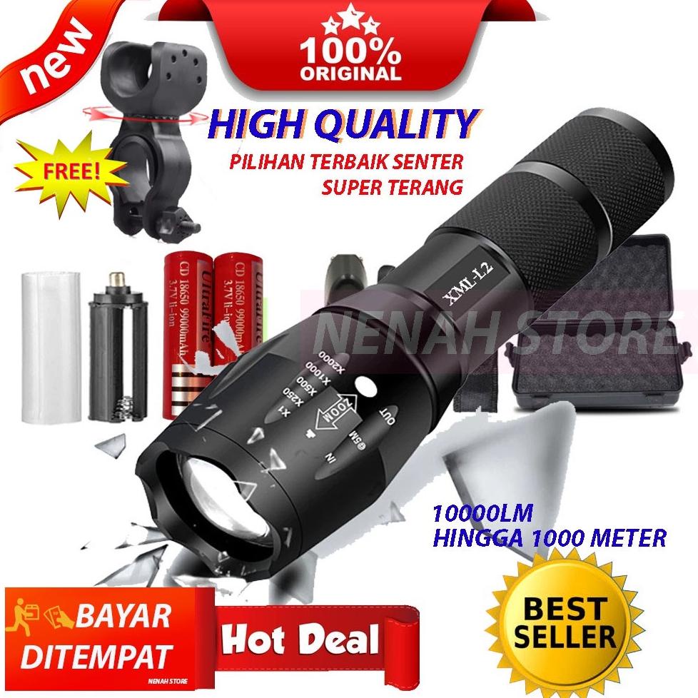 PRODUK- PAKET SENTER 10.000 LUMENS ORIGINAL BEST QUALITY SENTER GUNUNG LED SUPER TERANG/ SENTER LED 