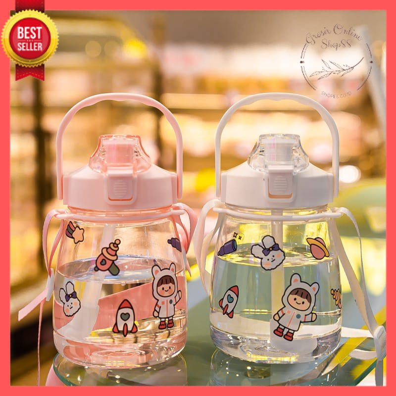 GOS - E105- BOTOL MINUM VIRAL 1.3 LITER TRANSPARAN  / BOTOL MINUM VIRAL STICKER / BOTOL MINUM PENANDA WAKTU