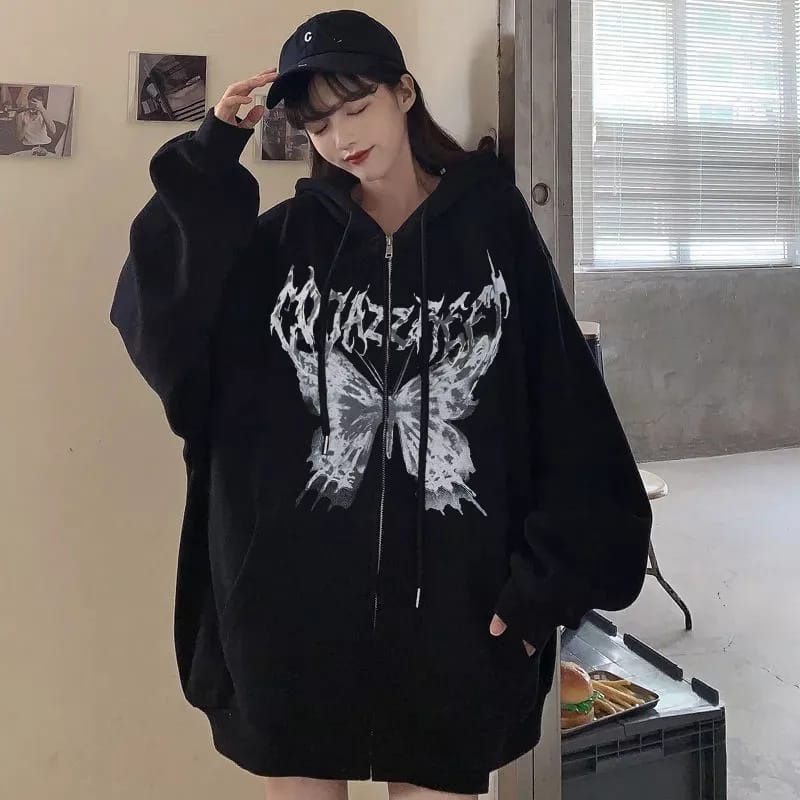 BUTTERFLY ZIPPER JAKET HOODIE WANITA KEKINIAN ALA KOREAN STYLE BAHAN FLEECE PREMIUM