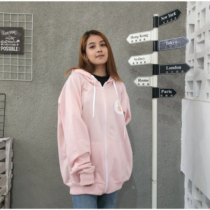 Jacket PINK RABBIT 2XL Hoodie Zipper Sweater Bigsize Wanita Oversize Kekinian OOTD Korean Fashion Terbaru