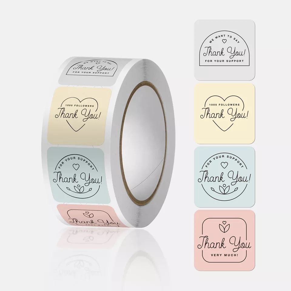 

Sticker Thank You Label Terima Kasih Decorative Kotak 2,5 x 2,5 cm (1 Roll isi 500 pcs)