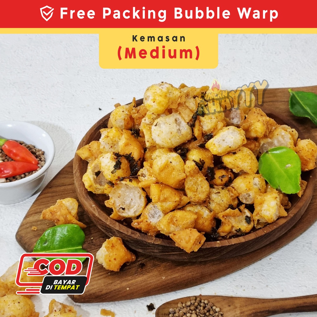 

Siomay Kering PEDAS Camilan ukuran M (Medium) Snack / Cemilan PEDAS Kemasan standing pouch