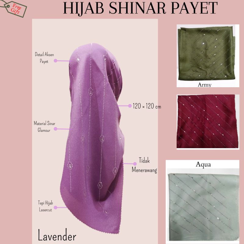 Jilbab Segi Empat Payet - Hijab Pesta - Kerudung Segi Empat Mutiara