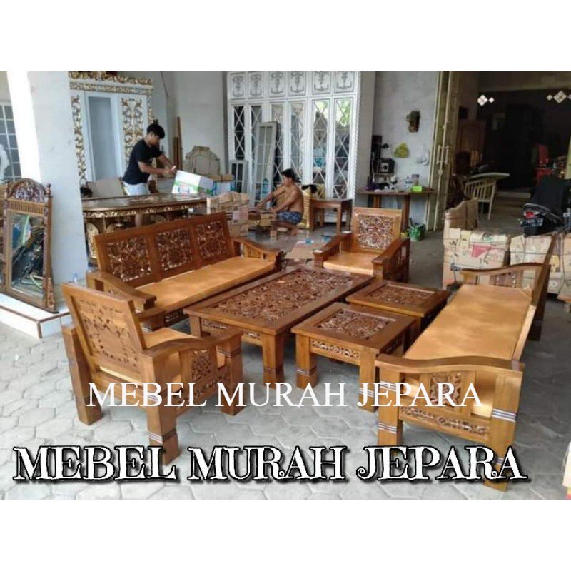 kursi tamu krawangan jati full ukir, kursi tamu ukir asli jati jepara, mebel jepara