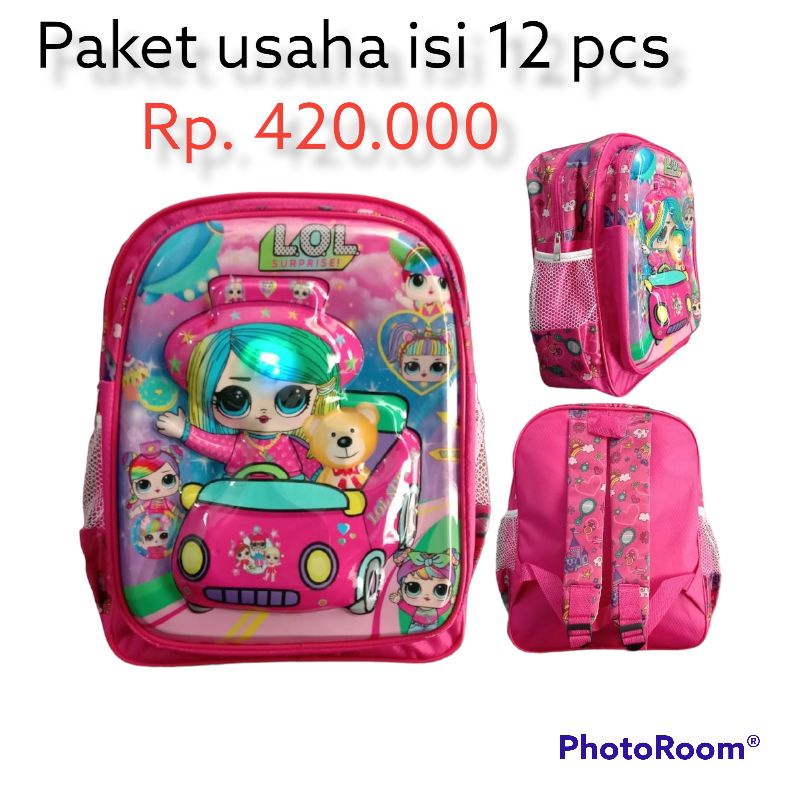 grosir tas murah tas sekolah anak perempuan tk lol isi 12 pcs lampu led