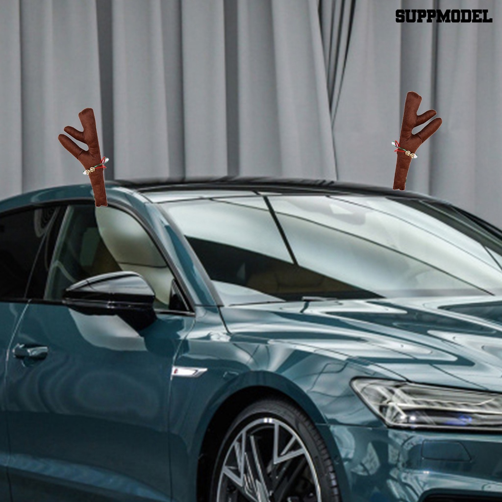 [SM] 1set Mobil Tanduk Rusa Eye-catching Vibrant Color Kain Xmas Rudolph Elk Dekorasi Kendaraan Untuk Kendaraan