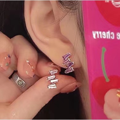 Anting Tusuk Bentuk Busur Zircon S925 Silver Needle Sweet Pink Untuk Wanita A HELLOGRILJEWELRY