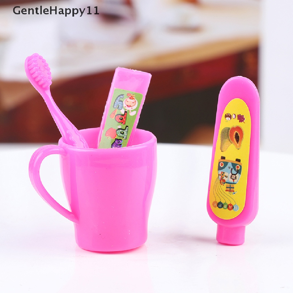 Gentlehappy Dollhouse Miniatur Sikat Gigi Odol Tabung Cangkir Set Boneka Kamar Mandi Decor Mainan id