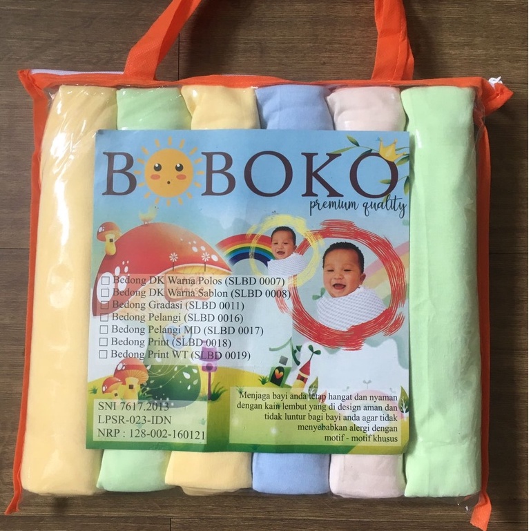 Bedong Bayi BOBOKO Gradasi Polos Pastel Isi 6 Bedong