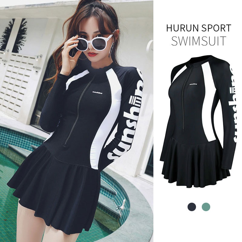 Women swimsuit long sleeve skirt style one piece swimwear