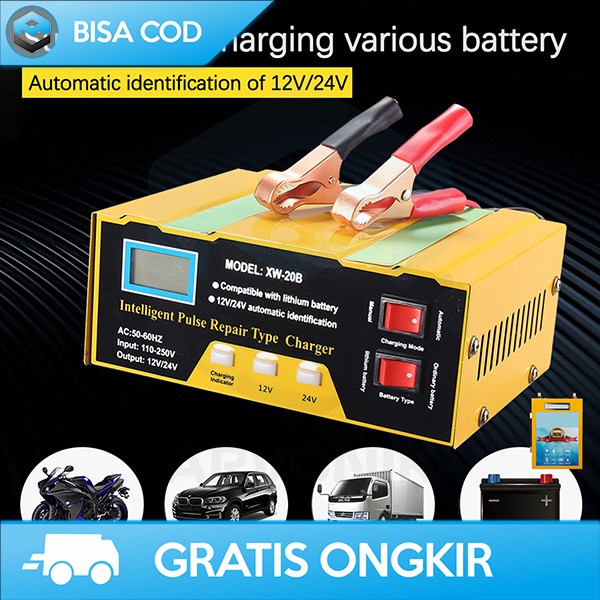 CHARGER AKI CASAN AKI PINTAR PORTABLE MOBIL MOTOR EU PLUG 110-250 V