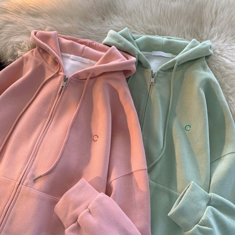 Jacket Zipper Hoodie Oversize Boy Girl  LOGO C BORDIR EMBROIDERY (6XL 5XL 4XL 3XL 2XL XL L M S ) Jaket Resleting SIMPLE Jumbo Zip Hoodie Bigsize Harajuku Urban Korean Style Hijau Matcha Putih Mint Soft Pastel Colour