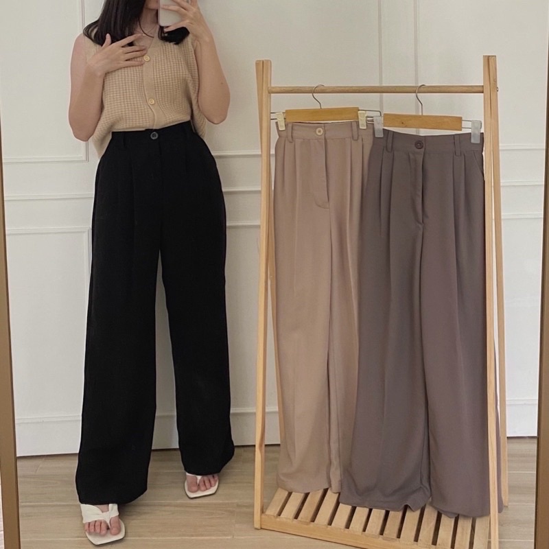 LOOSE PANTS TROUSERS CELANA ANTI KUSUT WANITA CELANA KULOT WANITA CELANA KANTOR FORMAL CELANA KERJA WANITA-1