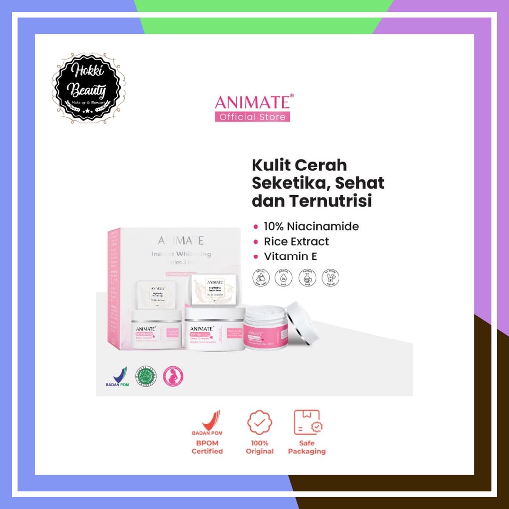 Animate Instant Whitening Series 3in1/ Cream Pemutih Wajah / Paket Skincare Glowing / Krim Wajah / Paket Skincare Pemutih Wajah