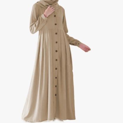 Gamis Muslim Busui Lengan Panjang Motif Rempel Polos - Maxi Daiti - - coklat susu, M