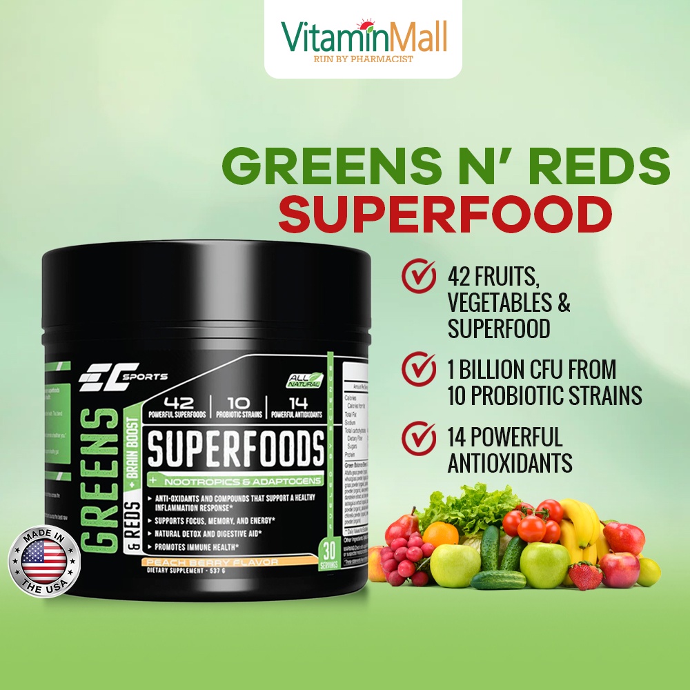 Jual EC Sports Greens & Reds Superfood Powder + Probiotics, Organic